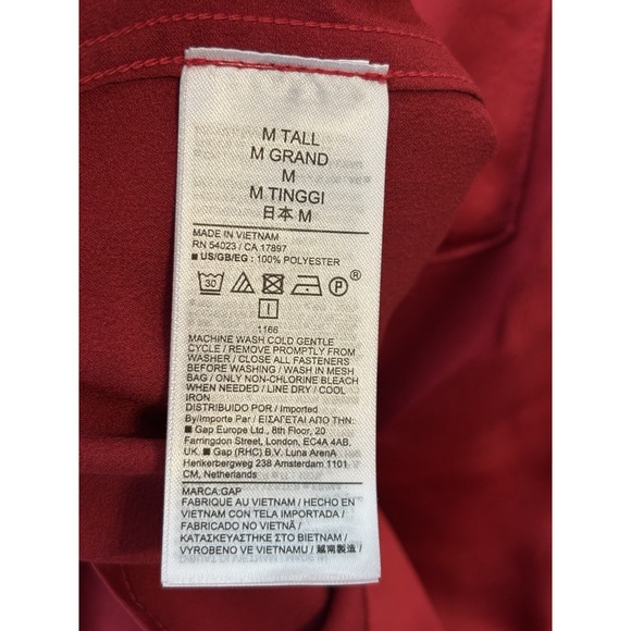Gap Women's Red Satin Boyfriend Button Down Pocket Size Medium Tall New $69.95 - Picture 4 of 6
